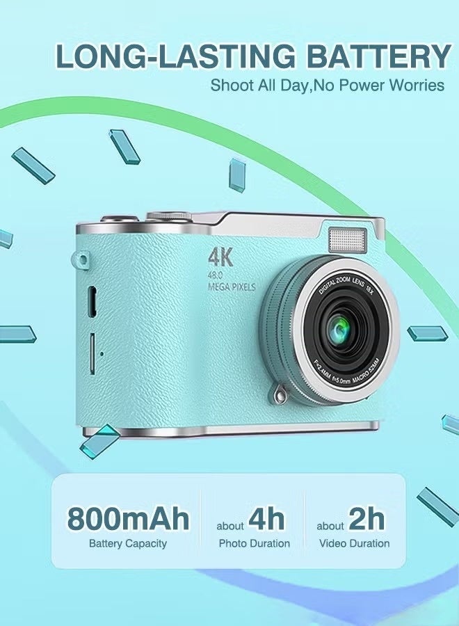 ماكرايستورم 4k CCD Digital Zoom الطالب الكاميرا الرقمية 48MP كاميرا التصوير الفوتوغرافي الرقمي المحمول 180 درجة فليب شاشة كاميرا سيلفي، بطاقة SD 128 جيجا بايت مجانية - Image 3